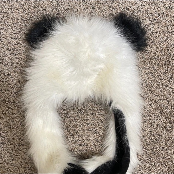 Fuzzy Panda Ears Hooded Scarf Hat w/ Hand Pockets, Fun Festival Fashion Cosplay - Picture 5 of 5